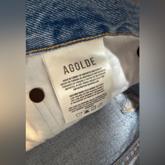 Agolde Parker Frayed Denim Jean Shorts Distressed Light Blue Button Fly Size 33 - Picture 4 of 10